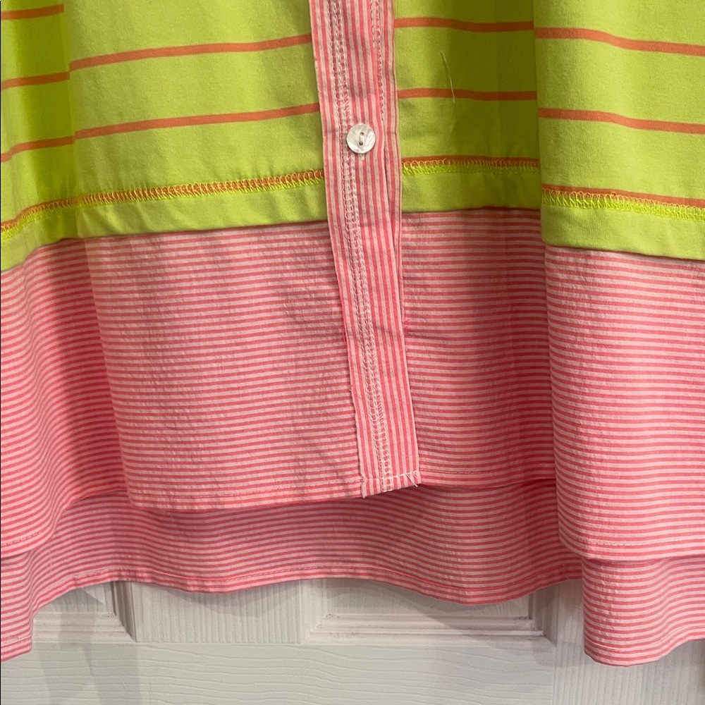 DAVI & DANI Women’s Striped Button Down Shirt in Green and Pink - Picture 5 of 9
